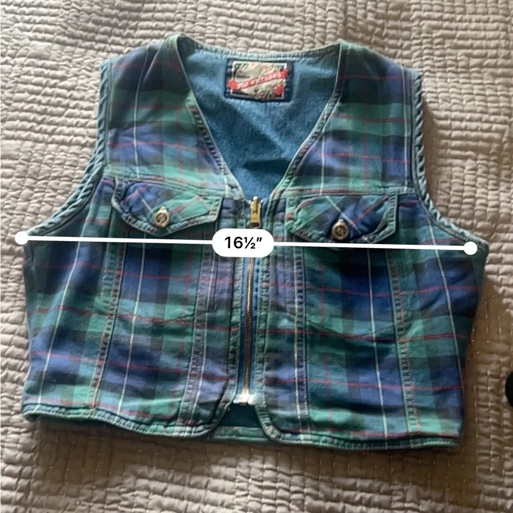 No Excuses Dungarees Reversible Plaid Classic Women’s Vintage 90s Vest Size M - Picture 12 of 12